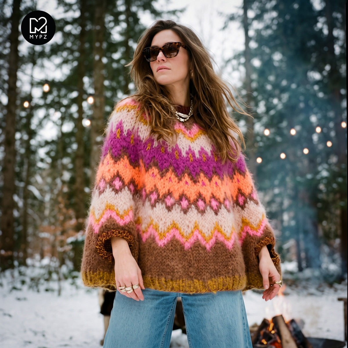 MYPZ Chunky top-down mohairponcho Brownberry