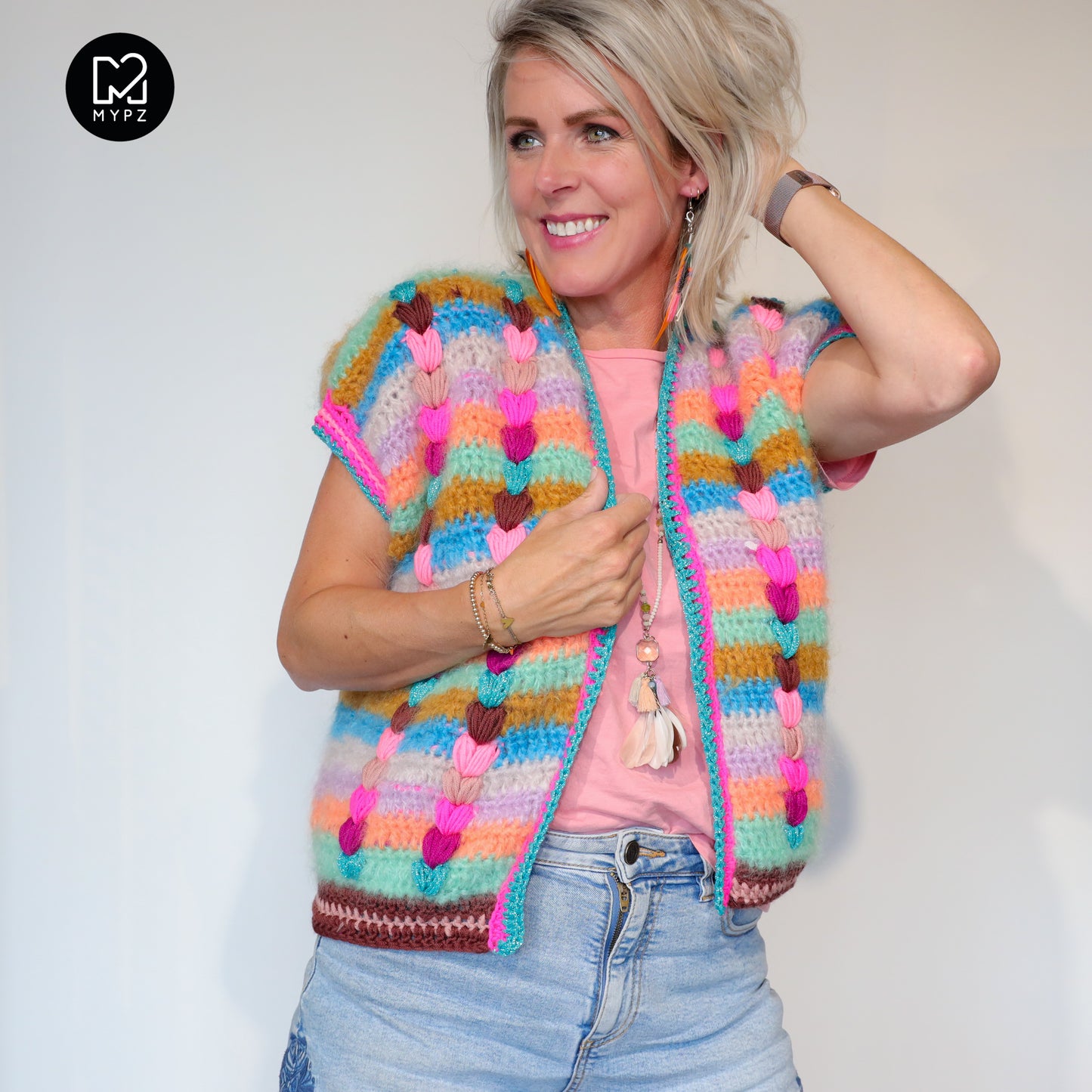 Crochet kit - Chunky Mohair-merino vest Heartbeat (ENG-NL-DE-FR)