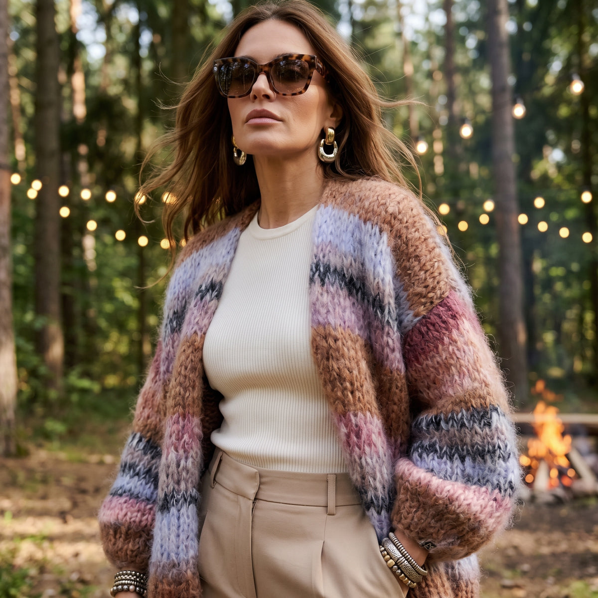 Stickpaket – MYPZ Chunky Mohair-kofta valnöt nr 15 (ENG-DE-NL-ES-FR-IT-DA-SV-NO)