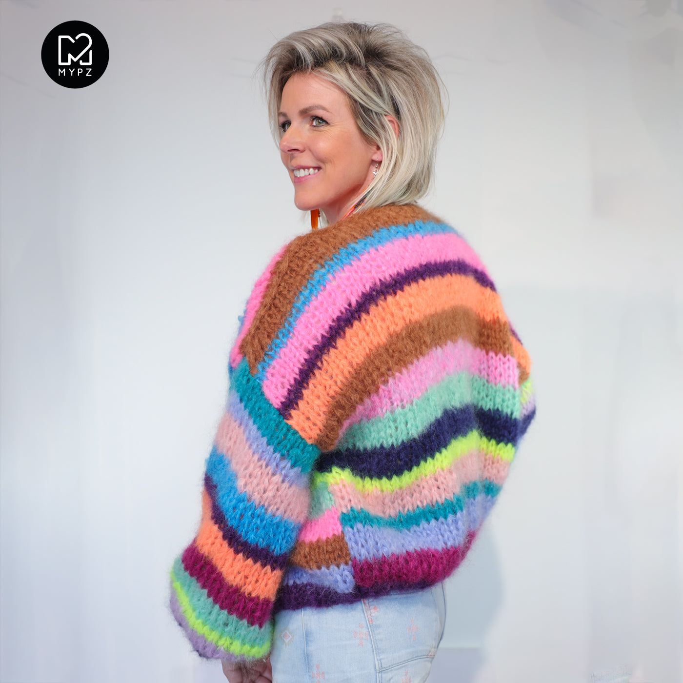 Knitting Kit – Chunky Mohair Cardigan Rainbow Medley No.12 (ENG-NL-DE)