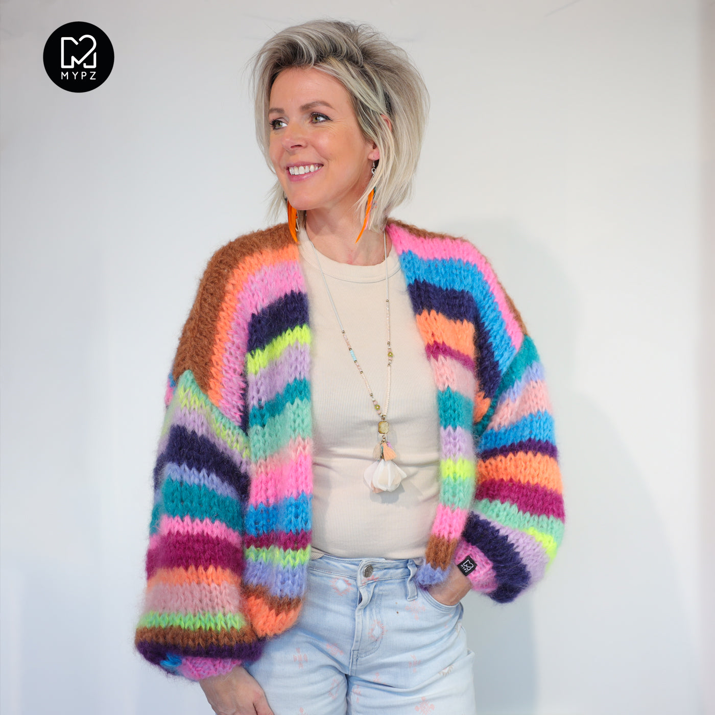 Knitting Kit – Chunky Mohair Cardigan Rainbow Medley No.12 (ENG-NL-DE)