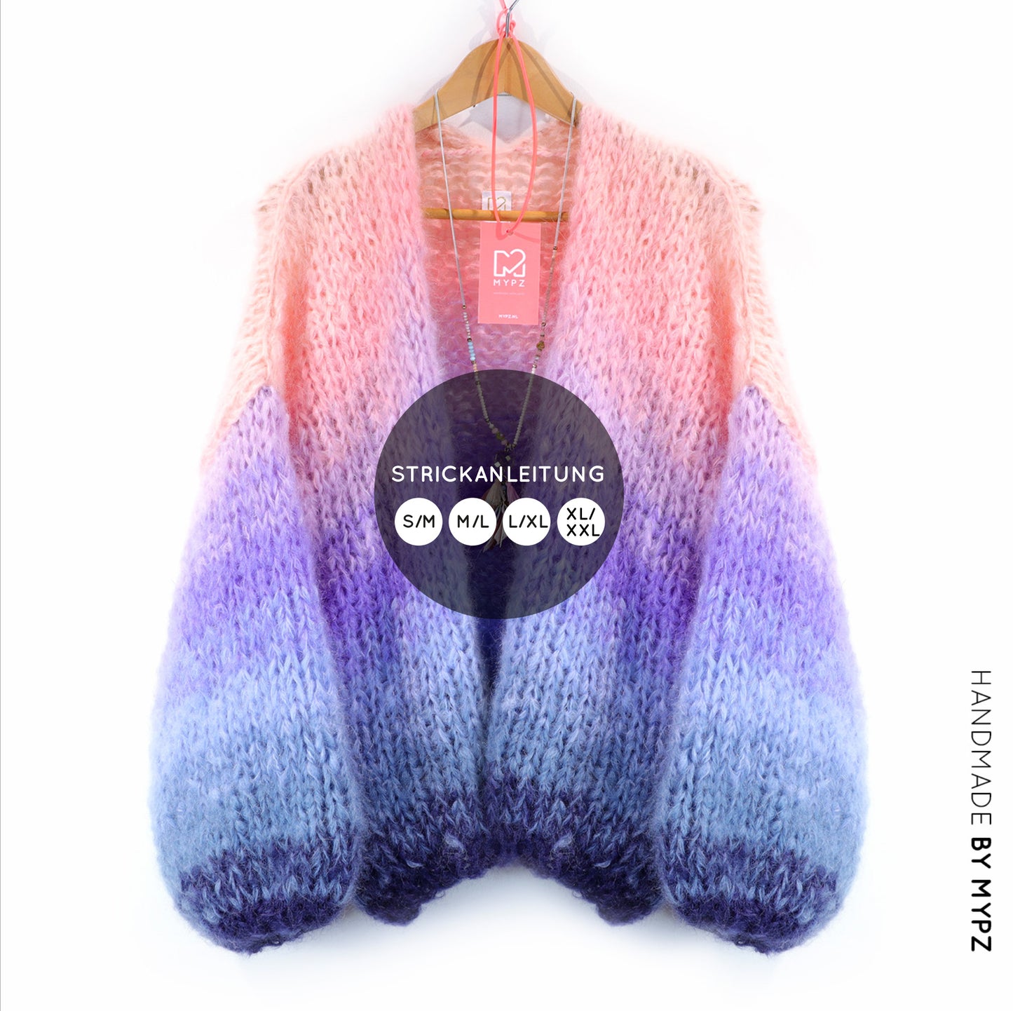 Knit pattern – MYPZ short chunky Mohair cardigan Blue Sky No15 (ENG-NL-DE)
