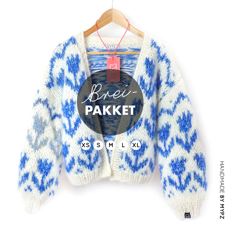 Knitting Kit – MYPZ Chunky Bomber Cardigan Tulips Blue No.9 (ENG-NL-DE)