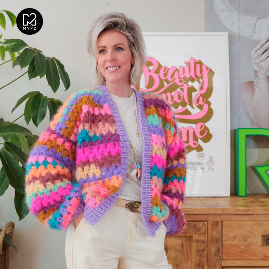 Virkkit – MYPZ Mohair-kofta med mormorsränder Fiesta (ENG-NL-DE)