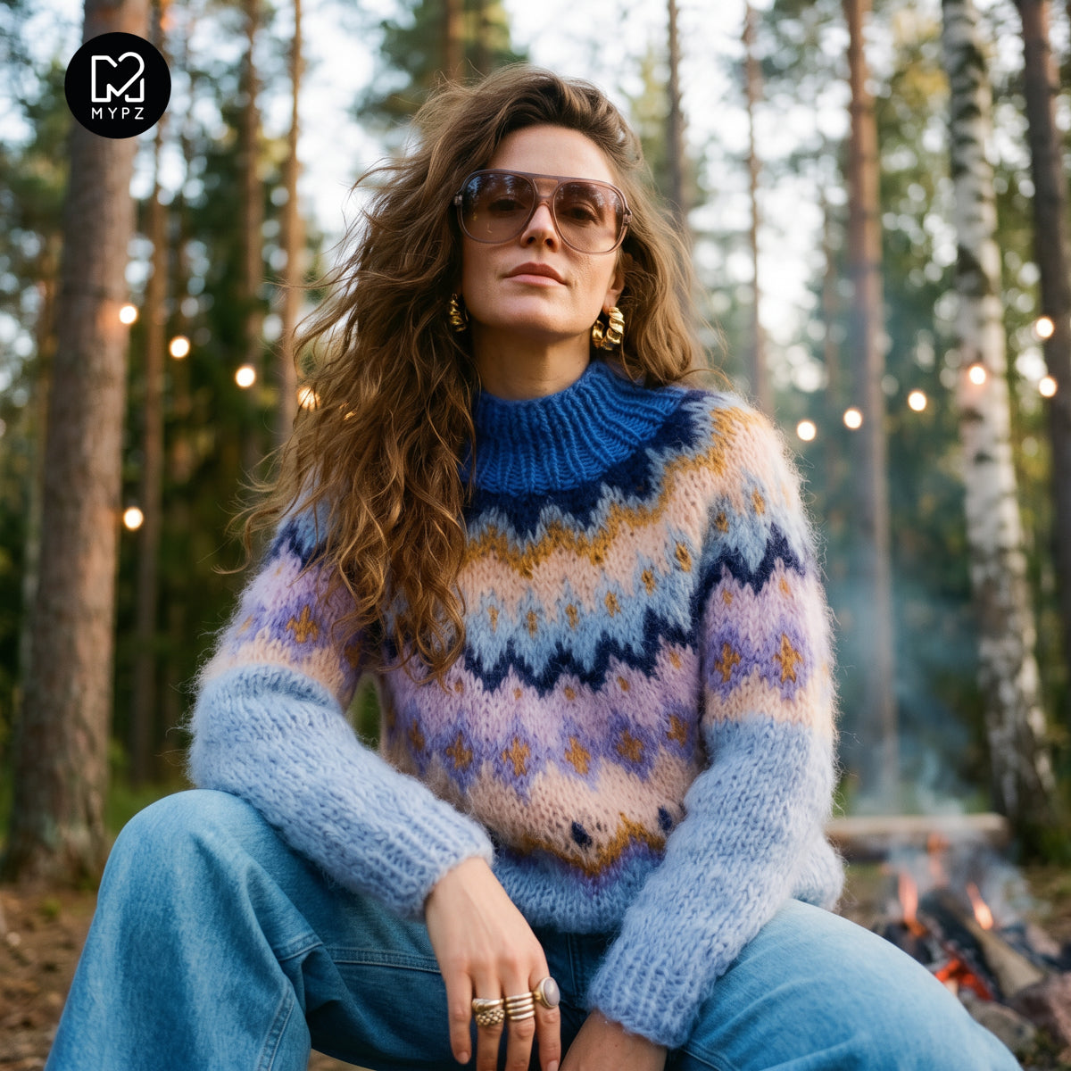 MYPZ Chunky top-down-mohairtröja blåbär