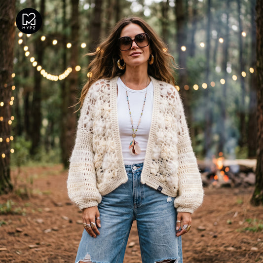 Virkningskit - MYPZ kort bomberkofta Wildflower Off White (ENG-DE-NL-ES-FR-IT-DA-SV-NO)