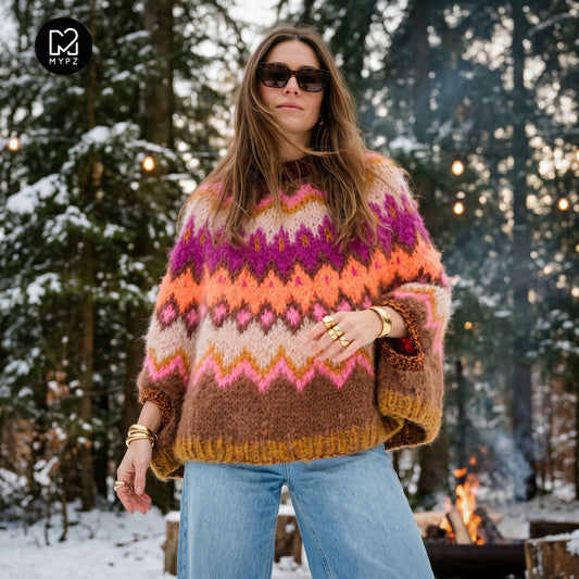 Stickmönster – MYPZ Chunky top-down mohairponcho Brownberry nr 12 (ENG-DE-NL-ES-FR-IT-DA-SV-NO)