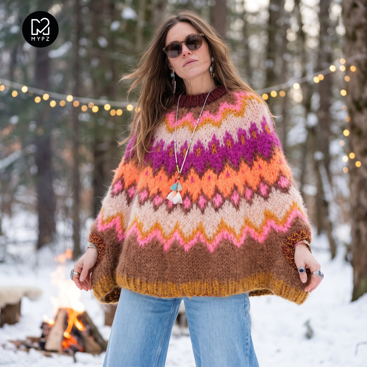 Knit pattern – MYPZ Chunky Topdown Mohair Poncho Brownberry No.12 (ENG-DE-NL-ES-FR-IT-DA-SV-NO)