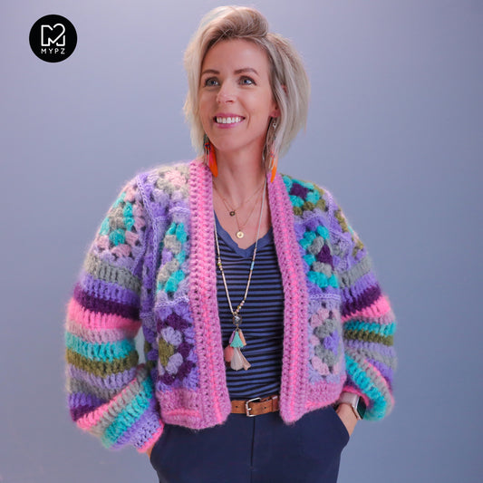 Virkpaket - MYPZ Granny Mohair-kofta Purple Candy (ENG-NL-DE)