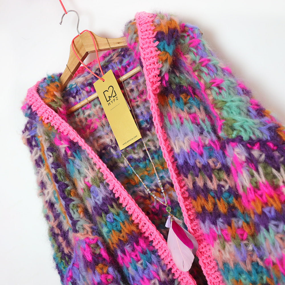 Knitting Kit – MYPZ Chunky Mohair Rib Cardigan Confetti with hoodie No.12 (ENG-NL)