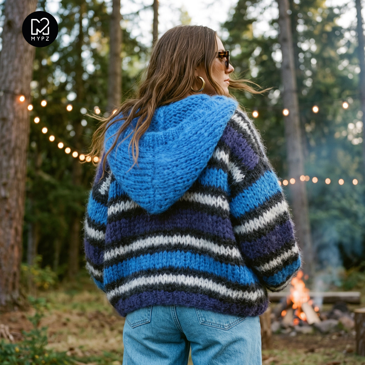 Stickmönster – MYPZ Hooded Chunky Mohair Bomber Cardigan Blue No.15 (ENG-DE-NL-ES-FR-IT-DA-SV-NO)