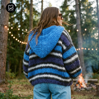 Stickmönster – MYPZ Hooded Chunky Mohair Bomber Cardigan Blue No.15 (ENG-DE-NL-ES-FR-IT-DA-SV-NO)