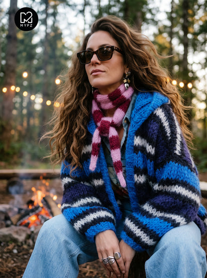 Stickmönster – MYPZ Hooded Chunky Mohair Bomber Cardigan Blue No.15 (ENG-DE-NL-ES-FR-IT-DA-SV-NO)
