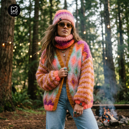 Stickmönster – Chunky Mohair-jacka Flora nr 12 (ENG-DE-NL-ES-FR-IT-DA-SV-NO)