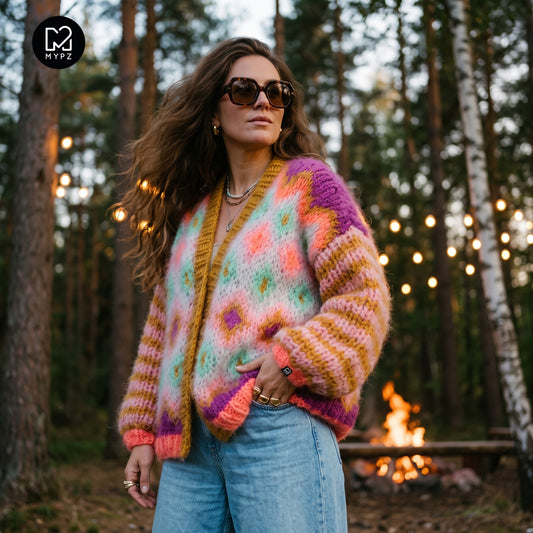 Stickningskit - Chunky Mohair-jacka Flora nr 12 (ENG-DE-NL-ES-FR-IT-DA-SV-NO)