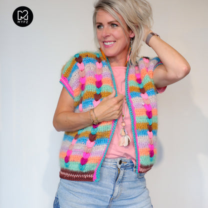 Crochet kit - Chunky Mohair-merino vest Heartbeat (ENG-NL-DE-FR)