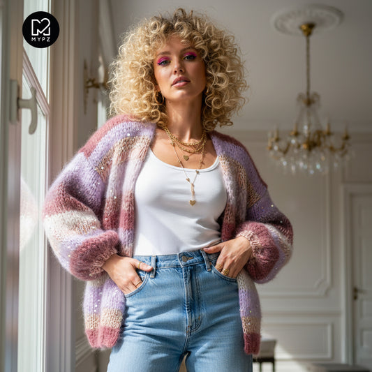 Knitting Kit – Chunky Mohair Cardigan Whisper Rose No.12 (ENG-NL-DE