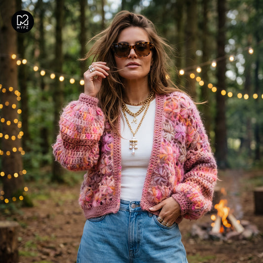 Virkningskit - MYPZ Short Wildflower-kofta Pecan (ENG-DE-NL-ES-FR-IT-DA-SV-NO)
