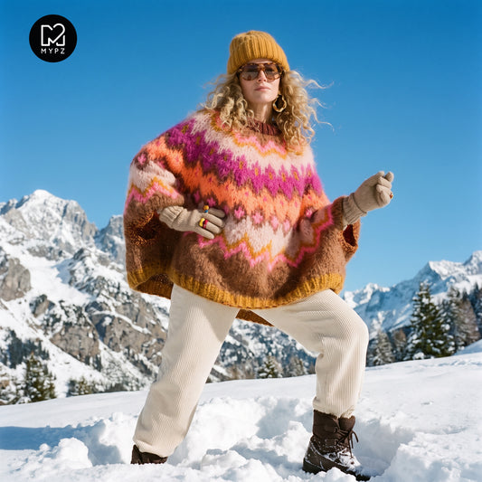 Stickningskit - MYPZ Chunky Topdown mohairponcho Brownberry nr 12 (ENG-DE-NL-ES-FR-IT-DA-SV-NO)