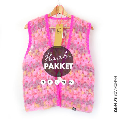 Crochet kit - MYPZ Mohair Granny stripes Gilet Karma (ENG-NL)