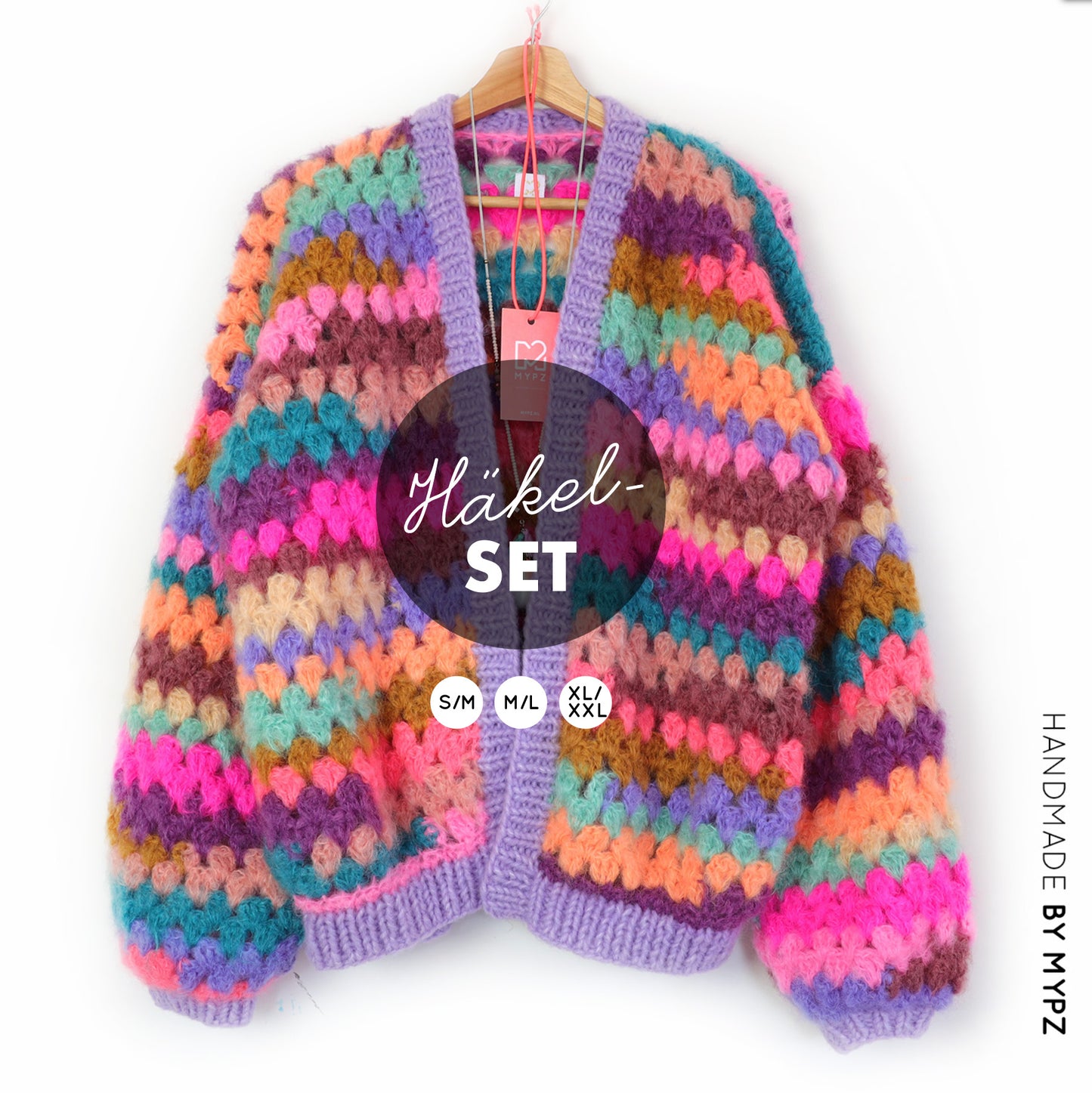 Crochet kit - MYPZ Mohair Granny stripes cardigan Fiesta (ENG-NL-DE)