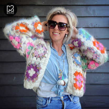 Crochet pattern - MYPZ Granny square bomber cardigan Off White (ENG-NL-DE-ES)