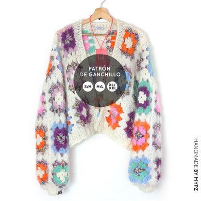 Crochet pattern - MYPZ Granny square bomber cardigan Off White (ENG-NL-DE-ES)