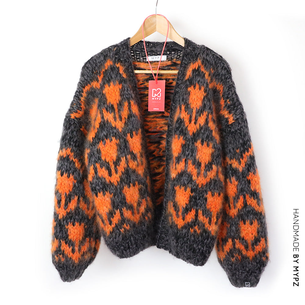 MYPZ Chunky bomber Cardigan Tulips Orange/Black